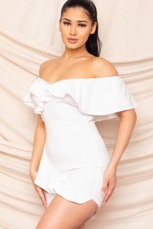 Off Shoulder White Ruffle Dress