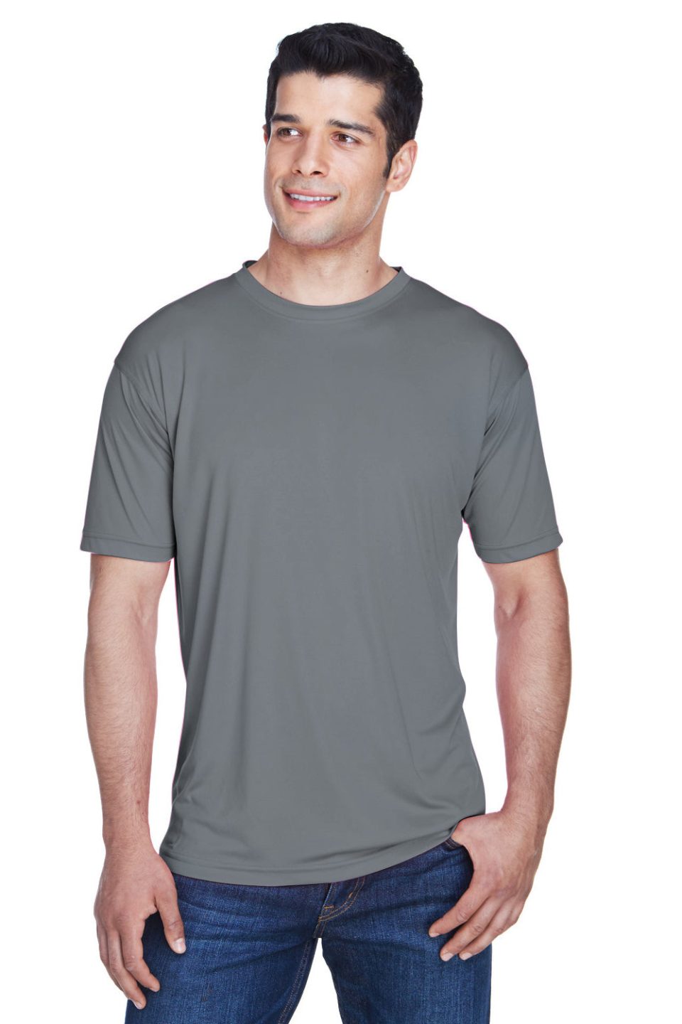 UltraClub Mens Cool & Dry Performance Moisture Wicking Short Sleeve Crewneck T-Shirt - Charcoal Grey