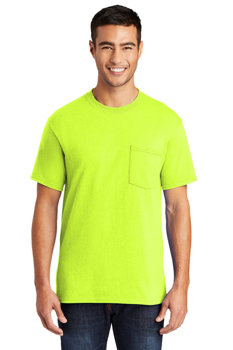 Mens Core Short Sleeve Crewneck T-Shirt Pocket - Safety Green