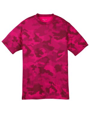 Youth CamoHex Moisture Wicking Short Sleeve Crewneck T-Shirt – Raspberry Pink – Closeout