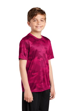 Youth CamoHex Moisture Wicking Short Sleeve Crewneck T-Shirt – Raspberry Pink – Closeout